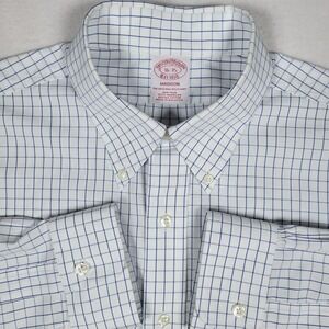 Brooks Brothers Men's Madison 16-35 White & Blue Check Long Sleeve Non Iron